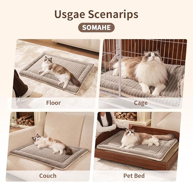 Self-Warming Cat Bed Pad, Reversible & Ultra Soft Pet Mat for Crates, Kennels, Sofas & Furniture, Machine Washable, Durable for Dogs and Cats, 23x15 Inch Apricot