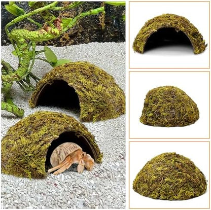 PINVNBY 4 Pack Natural Green Moss Hide Caves Coconut Reptile Hideouts Hamster Climbing Toys Gecko Habitat Decor Lizard Shell Shelter for Snake Tarantulas Turtle Chameleon