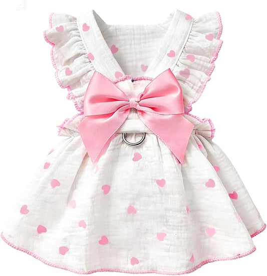Dog Dresses for Small Dogs Girl Female Dog Cat Clothes Dress Cute Cotton Extra Summer Clothes Bow Decor Printed Love Birthday Outfit Puppy Clothes (Light Pink, X-Small)