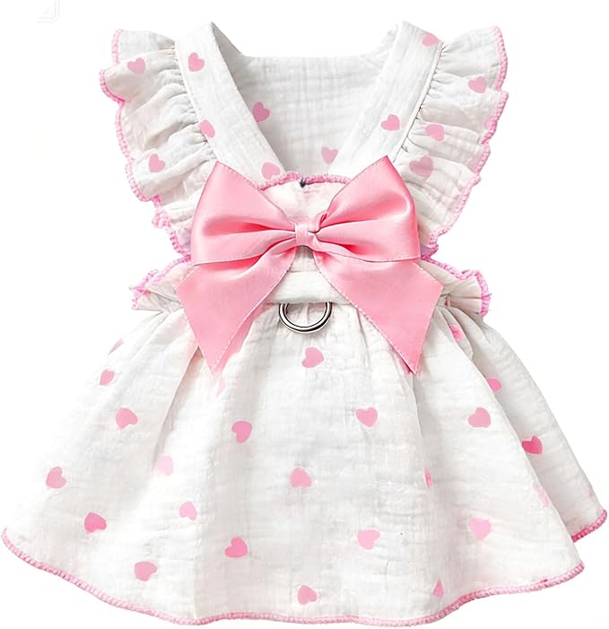 Dog Dresses for Small Dogs Girl Female Dog Cat Clothes Dress Cute Cotton Extra Summer Clothes Bow Decor Printed Love Birthday Outfit Puppy Clothes (Light Pink, Medium)