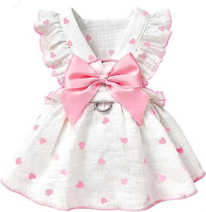 Dog Dresses for Small Dogs Girl Female Dog Cat Clothes Dress Cute Cotton Extra Summer Clothes Bow Decor Printed Love Birthday Outfit Puppy Clothes (Light Pink, Small)