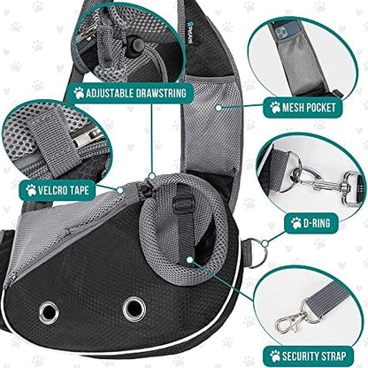PetAmi Small Dog Sling Carrier, Puppy Cat Hands-Free Purse, 5 lb, Black