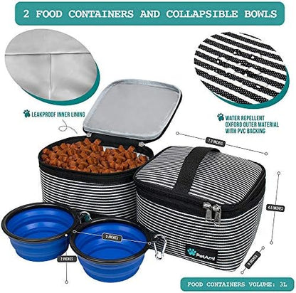 PetAmi Dog Travel Bag Organizer, Pet Supplies Tote, Stripe Black Medium