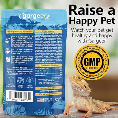 Gargeer 8oz Bearded Dragon Food. All Stages Complete Gel Diet, Made in USA