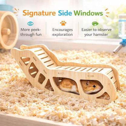 Versatile Hamster Hideout&Exploration Tunnel -Wooden Climbing Ladder&Peep Shelter | Hamster Hideout for Decorative Landscaping Digging Peeping Hide(Only for Small Hamsters)