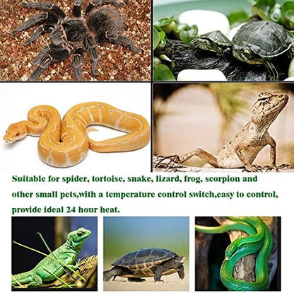 5W Reptile Heating Mat 5.9 Inch *5.5 Inch 110v -- Reptile Heat Pad with Temperature Adjustment, Terrarium Heat Mats, Safety Reptile Heat Mat for Turtle, Tortoise, Snakes, Lizard, Gecko Hermit Crab