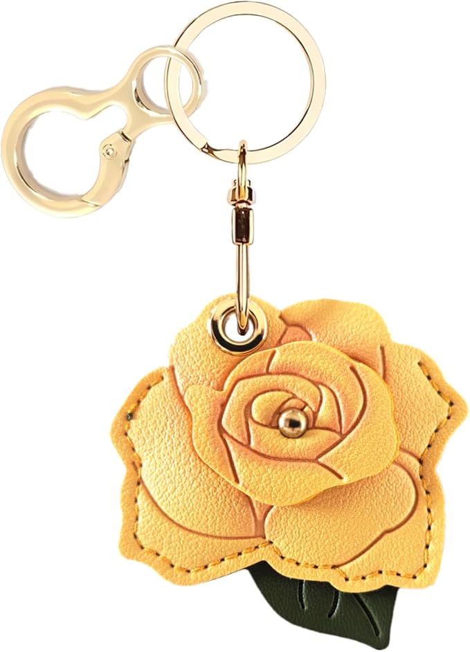 BORKUANA Leather Keychain Holder Case Compatible with AirTag,Cute Protective Cover with Keyring