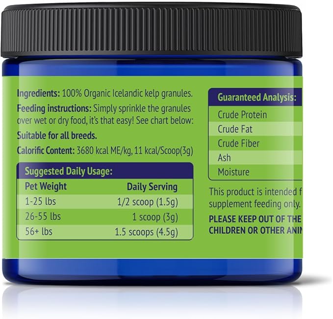 NuLife Natural Pet Health Dog Teeth Cleaning Powder, Dog Plaque and Tartar Remover, Bad Breath Treatment for Dogs with USDA Organic Sea Kelp Powder, Dog Dental Care Made Easy, for All Ages, 12 oz