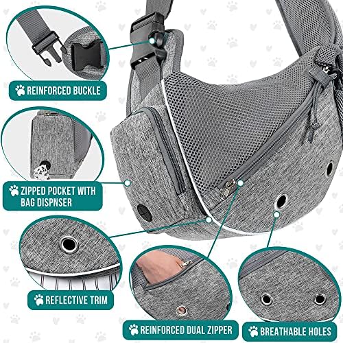 PetAmi Small Dog Sling Carrier, Puppy Cat Hands-Free Purse, 10 lb, Gray
