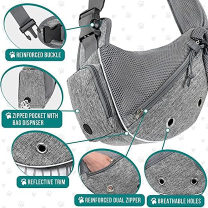 PetAmi Small Dog Sling Carrier, Puppy Cat Hands-Free Purse, 10 lb, Gray