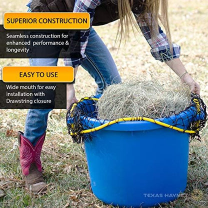 Texas Haynet - Slow Feeder Hay Net, 1.5 in Holes, Easily Holds 2 to 4 Flakes