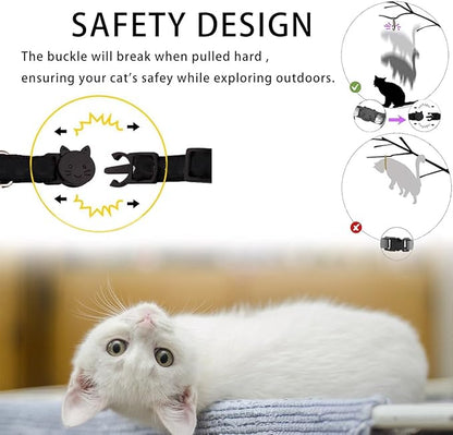 Airtag Cat Collar Breakaway, Safety Kitten Collar with Apple Airtag Holder, GPS Cat Collar with Bell, Lightweigh Tracker Cat Collars for Girl Boy Cats, Kittens and Puppies (Yellow Moon)