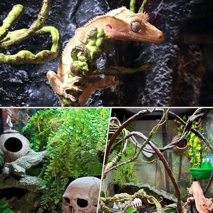 PINVNBY 10 PCS Reptile Plants Vine, Terrarium Hanging Flexible Climbing Artificial Leaves Reptile Hide, Bearded Dragon Tank Accessories, Terrarium Decor for Leopard Gecko Lizard Snake Geckos