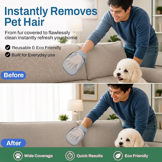 Nexius Pet Hair Remover Glove for Dogs & Cats, Reusable Electrostatic Pet Hair Removal Mitt, Fur Remover Glove, Dog Hair Remover Mitt, Cat Hair Mitt Glove, Pet Grooming & Lint Removal Tool