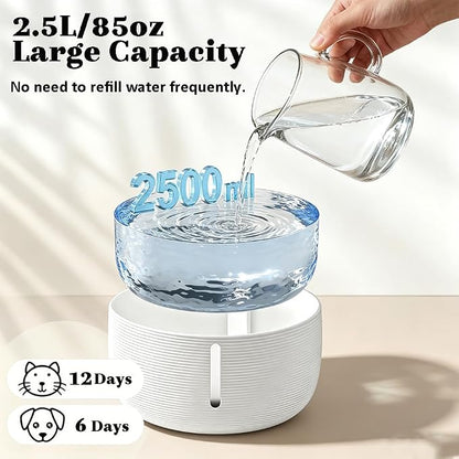 85oz/2.5L Cat Water Fountain, Automatic Pet Water Fountains for Cats Indoor | Cat Water Bowl Dispenser for Cats, with LED Light & Water Level Window - for Pets & Small Animals