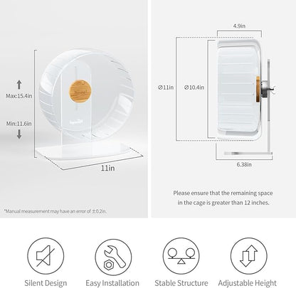 Niteangel Super-Silent Hamster Exercise Wheels: - Quiet Spinner Hamster Running Wheels with Adjustable Stand for Hamsters Gerbils Mice Or Other Small Animals (L, Transparent)
