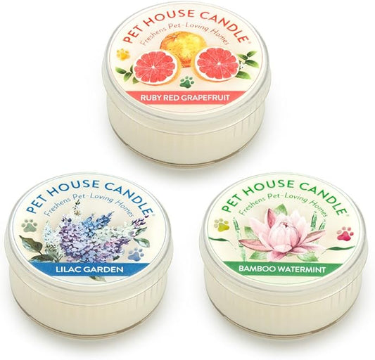 Pet House Mini Candles for Pet Odor Made with Natural Soy Wax, Plant Based, Dog and Cat Friendly Scented Candles, Spring Mix Variety Pack of 3