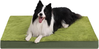 KSIIA Orthopedic Dog Bed Crate Waterproof Pet Mats for Large Dogs Deluxe Plush Washable Pet Bed with Egg Crate Foam & Removable Cover, 41 x 27 Inch, Green
