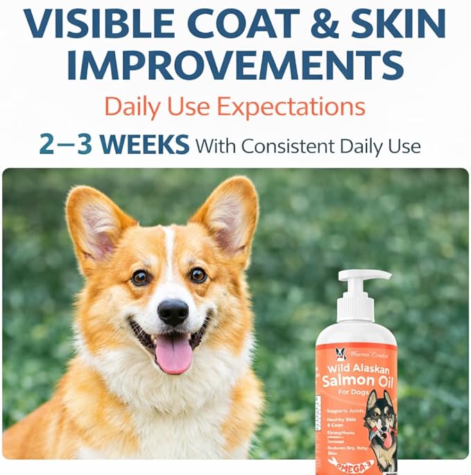 Warren London Wild Alaskan Salmon Oil for Dogs – Omega-3 Fish Oil Food Topper Pump with EPA & DHA for Skin & Coat, Shedding, Joint & Immune Support – Made in USA, 8 oz