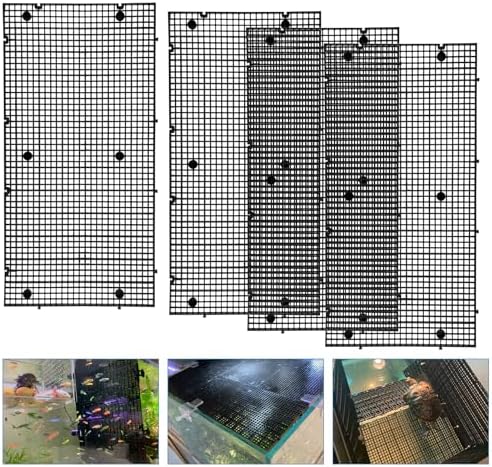 Adjustable Platic Grip Panel Aquarium Fish Tank Divider Filter Bottom DIY Plastic Grid Fish Tank Isolation Board Plastic Egg Crate Tray (Black, 4pcs 11.8X5.9 Inch with 0.15 Inch Hole)