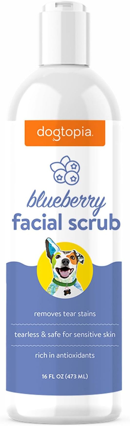 Dogtopia Blueberry Facial Scrub for Pets | Gentle Face-Cleaning Scrub (16oz) | Blueberry-Scented Wash to Remove Tear Stains | Promotes Clean and Fresh Face for Pets