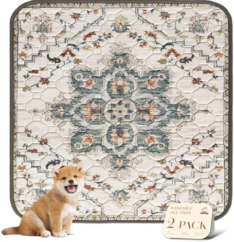 nunubaby Washable Pee Pads for Dogs, Stylish, Non-Slip and Leak-Proof Pee Pads. Reusable Potty Pads for Dogs for Crates and Floors.(Beige/Floral, 48" x48")