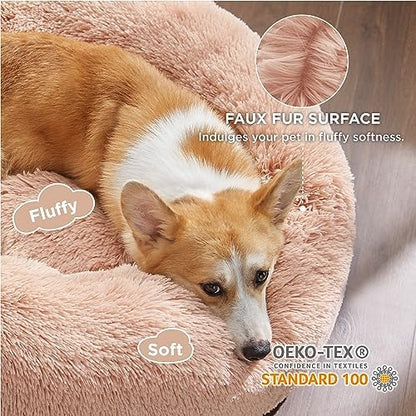 Bedsure Calming Dog Bed Medium Size Dog Donut Washable Pet Bed,30ins Pink