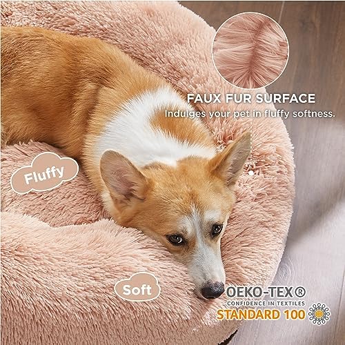 Bedsure Calming Dog Bed Medium Size Dog Donut Washable Pet Bed,30ins Pink