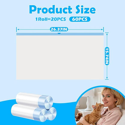 Cat Litter Bags 60 Count,26.37"X15.74" Drawstring Close Litter Box Liners for Automatic Litter Box,Thick Cat Poop Bags,Easy to Clean,Heavy Duty Robot Bag for Self-Cleaning Box