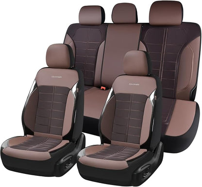 Coverado 3D Air Mesh Car Seat Cover Full Set, Sports Carbon Fiber Design, Breathable Seat Protectors Airbag Compatible Comfort Universal for Most Cars, Van,Trucks, SUV, Brown