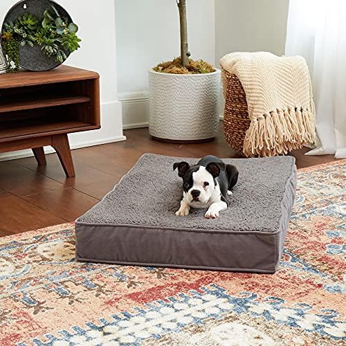 Happy Hounds Oscar Rectangle Orthopedic Foam Sherpa Dog Bed, Small (36 x 24 in.), Pewter