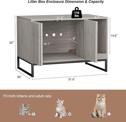 Halitaa Litter Box Enclosure, Modern Cat Litter Box Enclosure Furniture Hidden Litter Box with Cat Scratch Pad, Cat Washroom Cat House End Table, Entryway Bench for Livingroom (Grey)