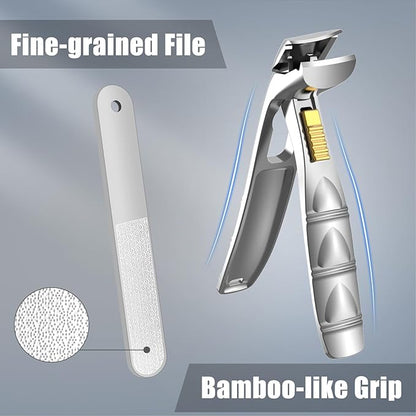 SHINLEA Nail Clippers for Seniors Thick Toenails, Professional Fingernail Toenail Clippers with Catcher, Sharp Wide Opening and Long Handle Nail Cutter Set for Men Women, Silver