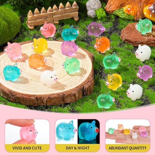 76PCS Luminous Mini Resin Pigs Miniature Pigs Figurines Cute Tiny Pig