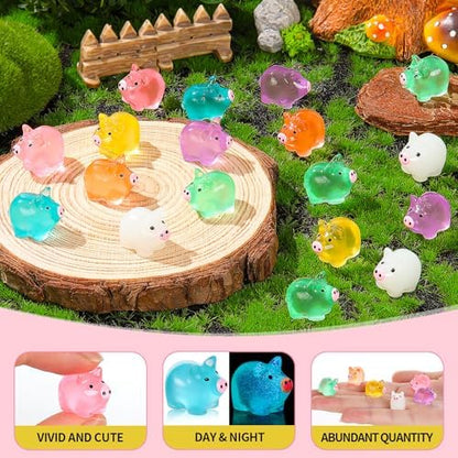 76PCS Luminous Mini Resin Pigs Miniature Pigs Figurines Cute Tiny Pig
