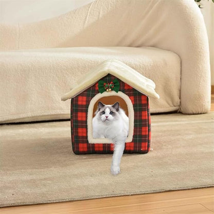 Christmas Cat Bed for Indoor Cats Plaid Xmas Cat Tent Cats Bed Cave for Pets Kittens and Dogs (Christmas Plaid, S(15.7 X 12.6 X 13.8 Inch))