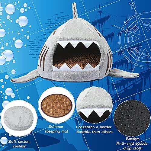 Jetec Shark Guinea Pig Hideout Bed, Small Animal Hamster House, Gray