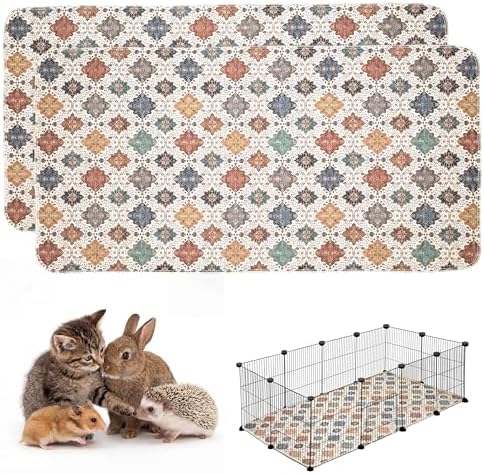 Washable Guinea Pig Pee Pads,Absorbent Reusable Guinea Pig Cage Liners,Waterproof,Leak-Proof & Non-Slip Potty Pads for Small Animals Rabbit Hamster Rat.(Colorful Day,24"x48")