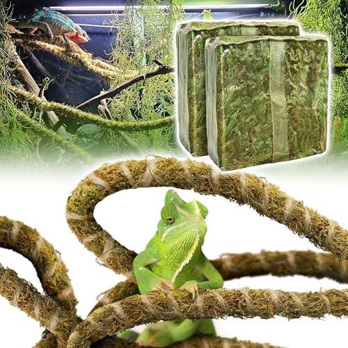 Duspro Reptile Decor Set, 10FT Bendable Vine & 4 Oz Dried Forest Moss