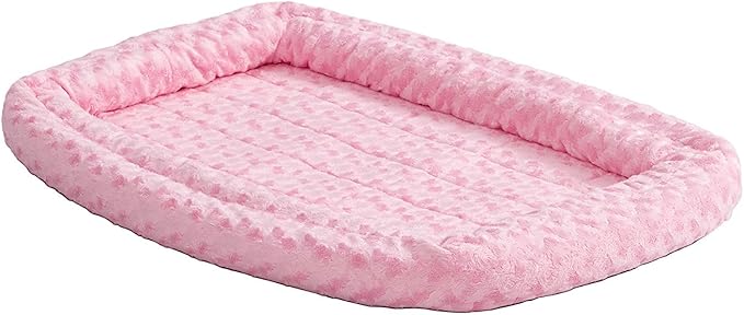 MidWest Homes for Pets XXS QuietTime Double Bolster Pet Bed, Pink Plush 18-Inch Crate Mat with Stacked Bolsters, Machine Washable, Secure Fit with Elastic Straps