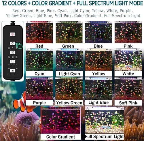 24/7 Mode LED Aquarium Light for 36-45 Inch Plant & Fish Tank, IP68 Full Spectrum Light, Sunrise-Daylight-Moonlight, White Red Green Blue Pink LEDs with Extendable Brackets for Freshwater