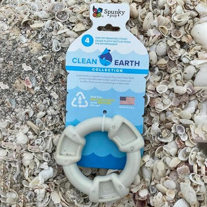 Spunky Pup Clean Earth Recycled Ring Dog Toy | Made from 100% Recycled Water Bottles | Eco-Friendly | Chicken Flavored | Dental Texture Promotes Clean Teeth and Gums | Dog Ring Toy Made in The USA