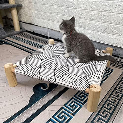 Pozico Cat/Dog Bed Hammock - Wooden Raised Indoor/Outdoor Beds - Breathable Mesh for Small Animals - White Diamond