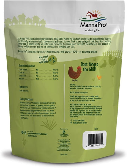 Manna Pro Farmhouse Favorites Mealworms Poultry Treat - Protein Treat for Poultry - Chickens, Turkeys, Ducks, Geese, and Guinea Fowl Treat - Contains 50% Protein - 100% Natural Poultry Snack - 2lbs