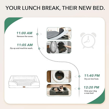 Orthopedic Dog Beds for Extra Large Sized Dogs, Waterproof Memory Foam XL Pet Bed with Sides 42x30Inch, Non-Slip and Egg-Crate Foam Big Dog Couch Bed with Removable Washable Cover, Dark Green