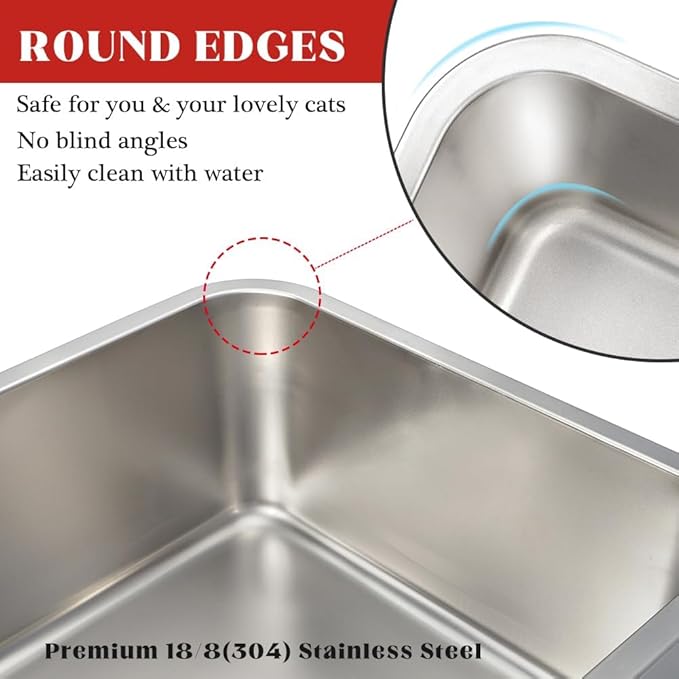 ULIGOTA Stainless Steel Cat Litter Box, Large (24" x 16" x 6"), Metal for Kitty and Rabbits, No Odor Left & Non Stick Surface