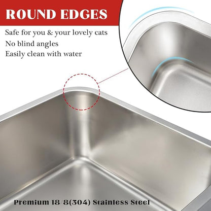 ULIGOTA Stainless Steel Cat Litter Box, Large (24" x 16" x 6"), Metal for Kitty and Rabbits, No Odor Left & Non Stick Surface