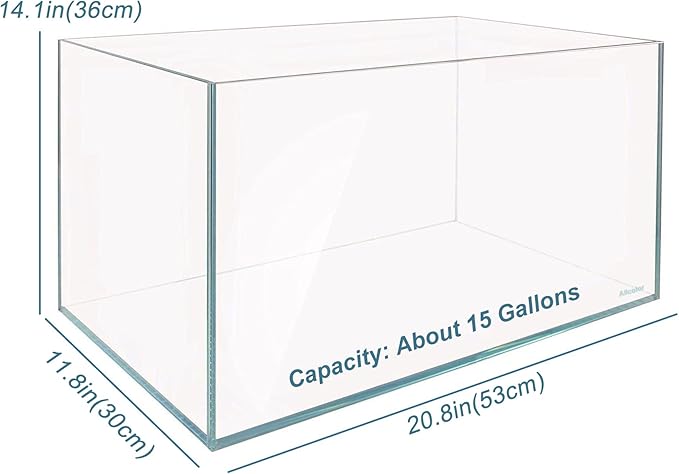 Allcolor Ultra Clear Rimless Aquarium Tank 2-22 gallons Low Iron Glass (15Gal)