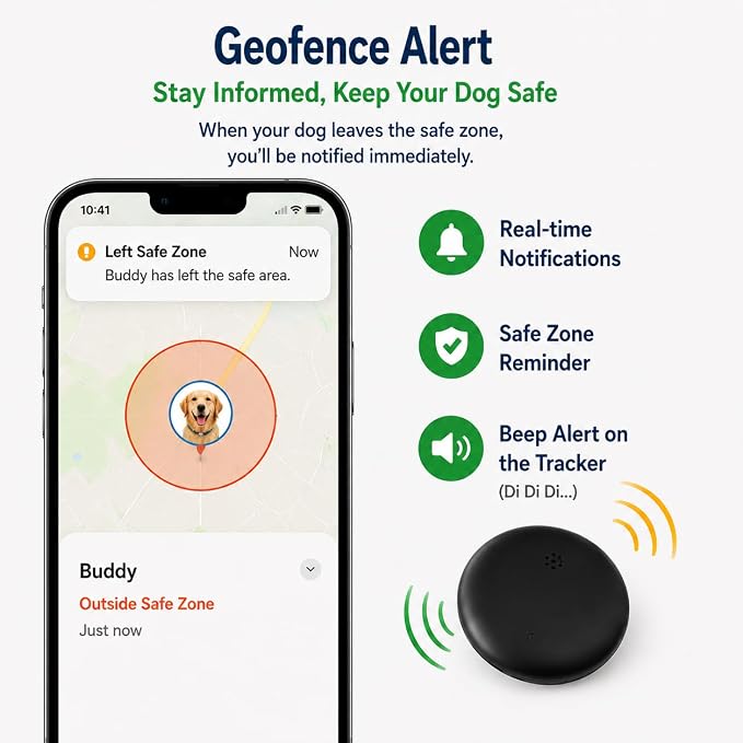 GPS Dog Tracker Collar, Android Only Pet Tracker with Adjustable Collar Compatible with Google Find My, Waterproof Smart Tag Dog Collar, No Monthly Fee, for Small Medium Large Dogs