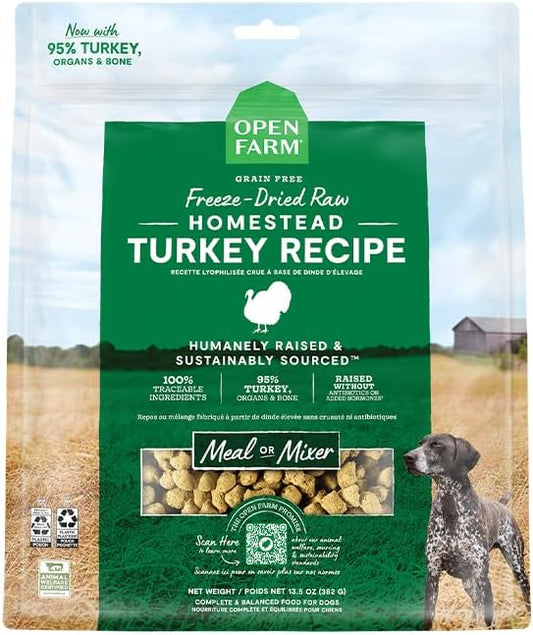 Open Farm Freeze Dried Raw Dog Food, Turkey Bite-Sized Morsels, 22oz Bag